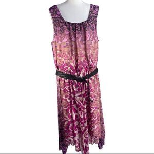 ROZ & ALI- asymmetrical midi dress w/ braided faux leather belt, Size 18